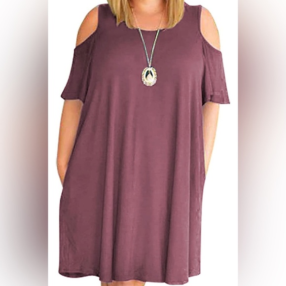 Dresses & Skirts - 1X Purple Women’s Plus Size Dress Short Sleeve Shoulder Casual with Pockets